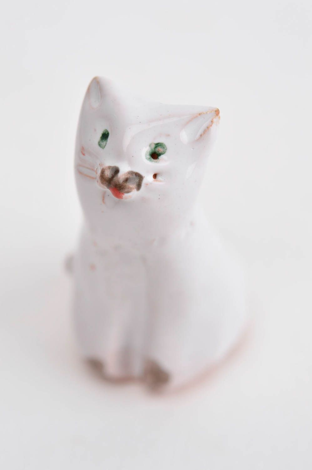 Figurine chat fait main Statuette miniature blanche en argile Déco maison photo 10