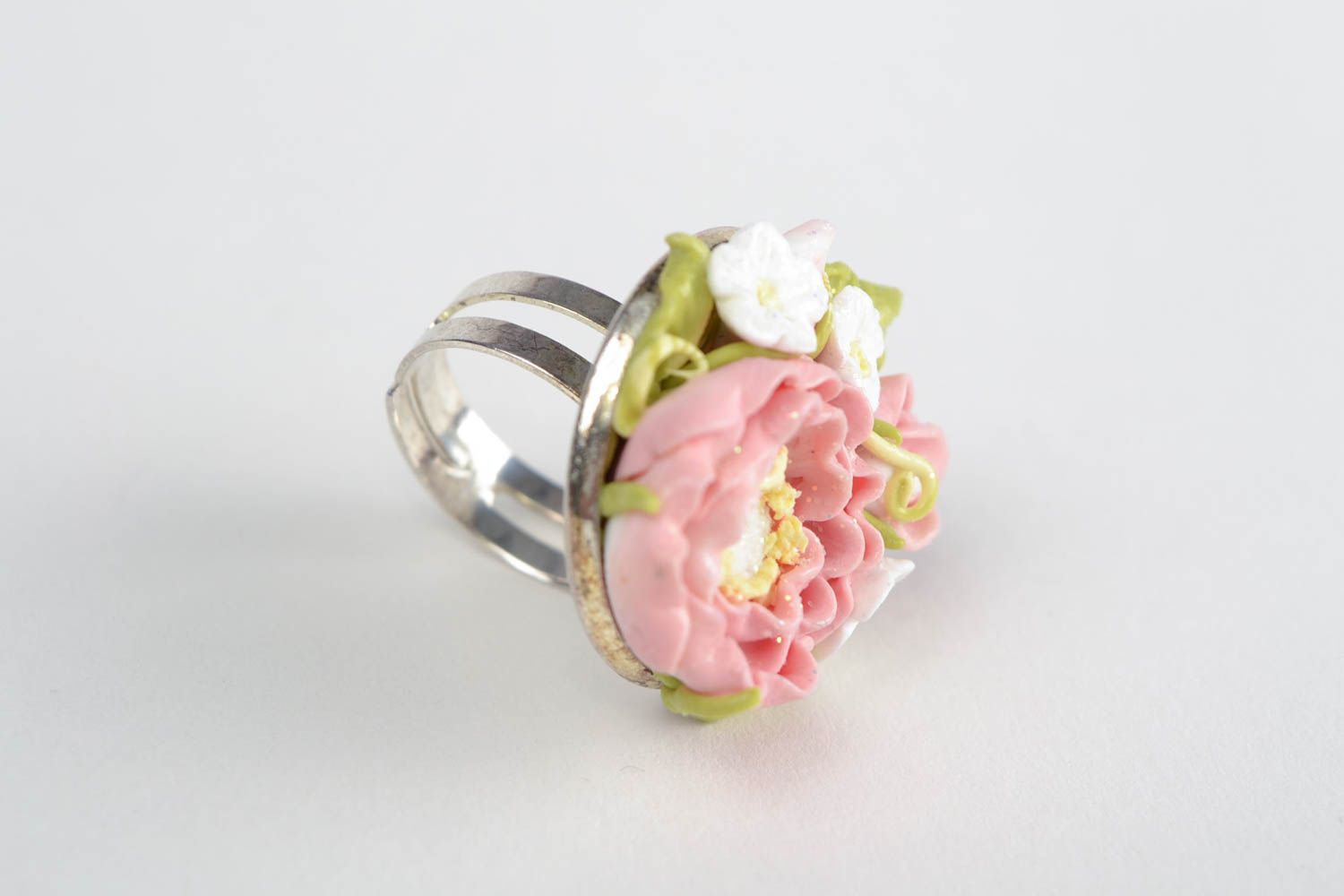 Beautiful handmade designer polymer clay flower ring women's jewelry photo 4