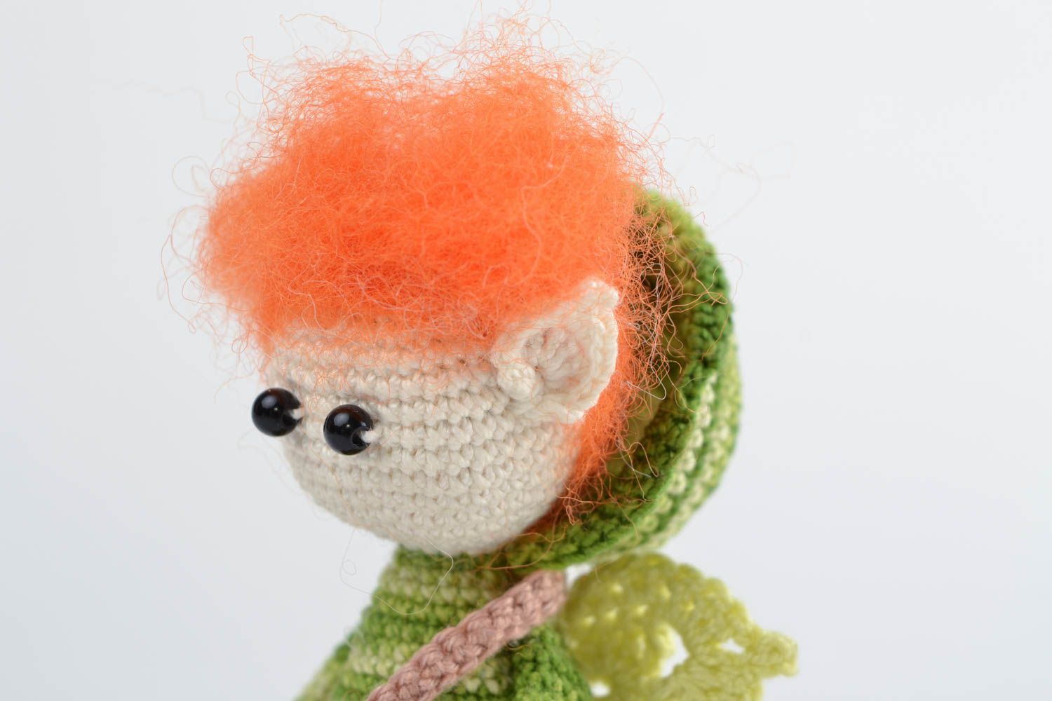 Beautiful interesting adorable cute unusual handmade soft crochet cotton elf toy photo 4