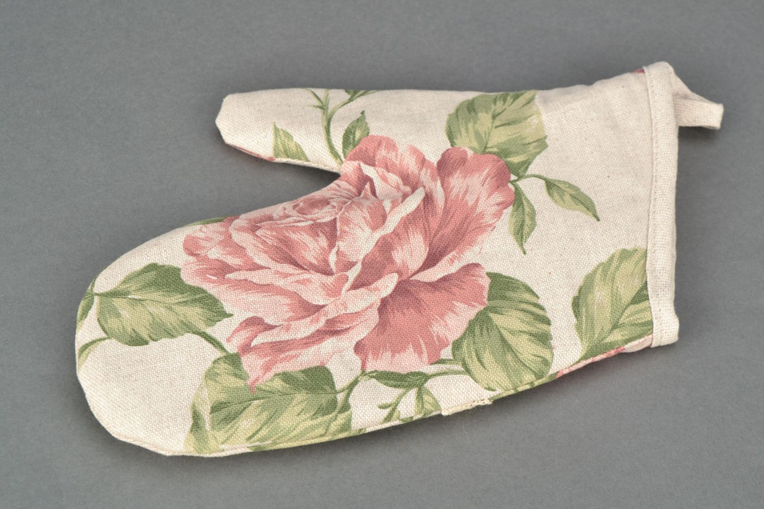Gant de cuisine en tissu de coton avec imprimé floral et boucle fait main photo 4