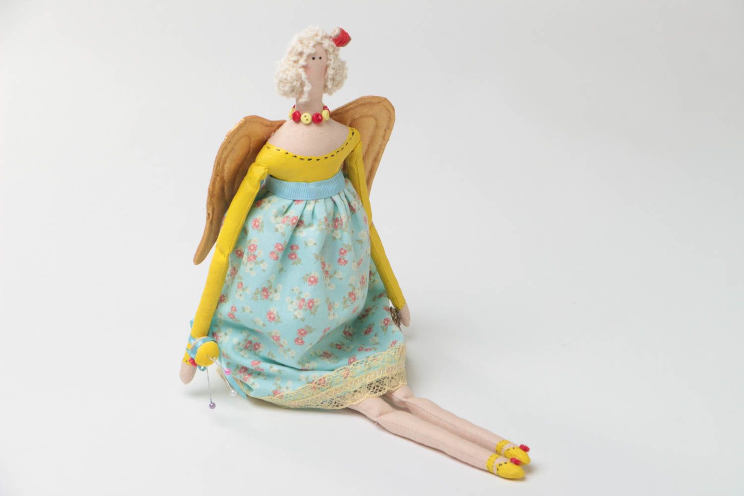 Игрушка кукла из ткани ангел небольшого размера красивая мягкая ручной работы фото 2