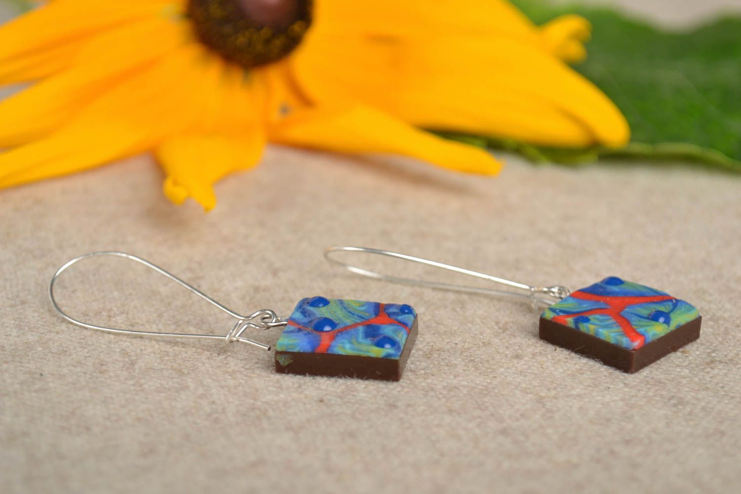 Handmade bright earrings made of polymer clay designer ear accessories for girls photo 1