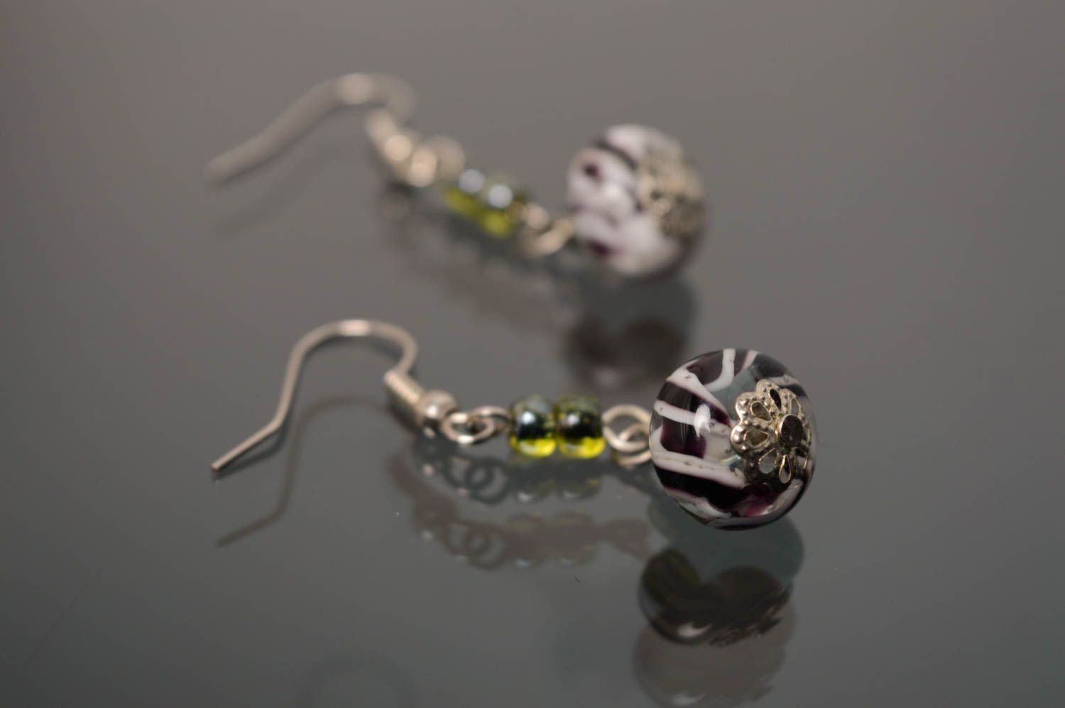 Long glass earrings made using lampwork technique photo 3