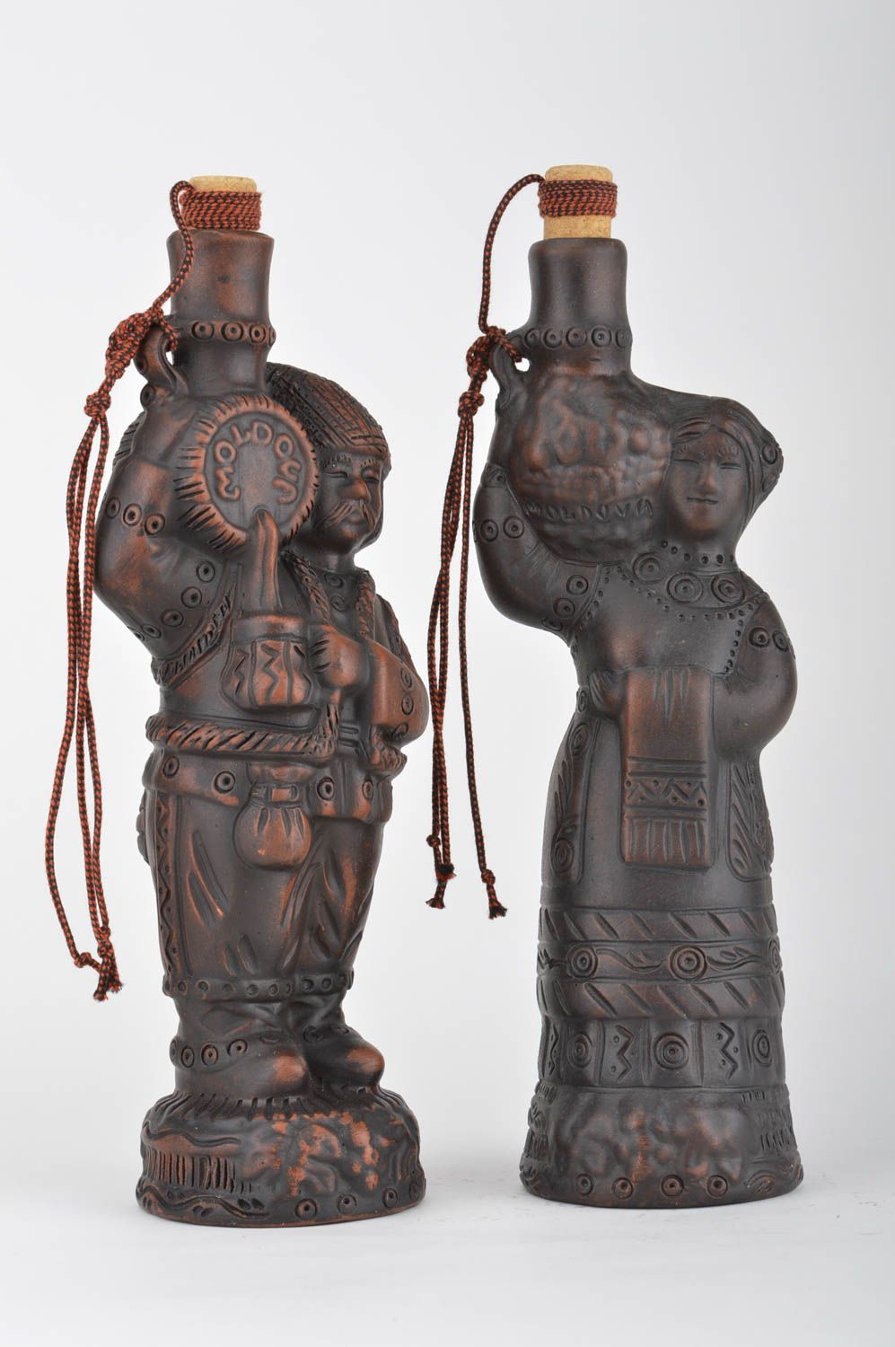 Set of 2 handmade decorative ceramic bottles in the shape of man and woman 1.4 l photo 2