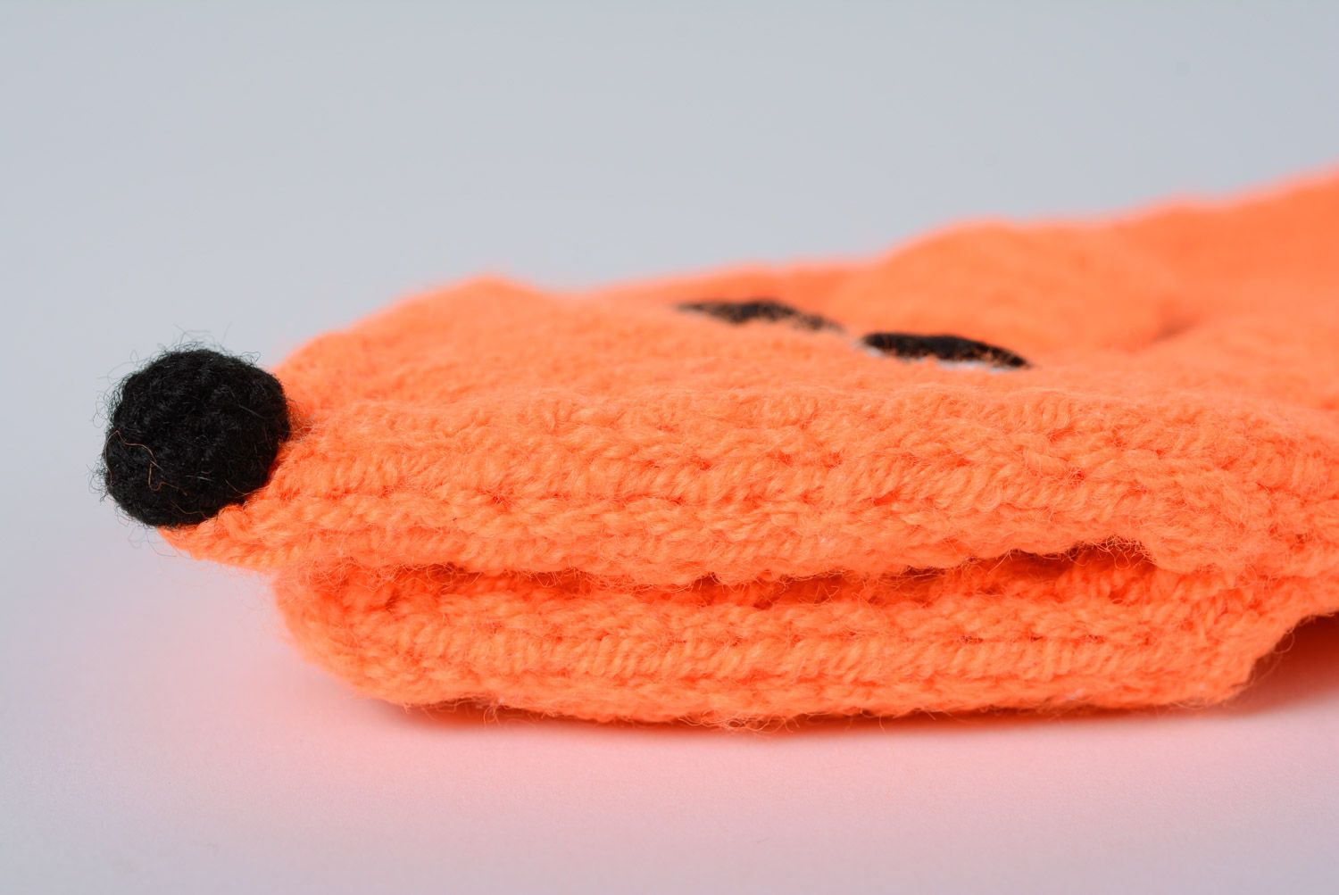 Handmade cute hand puppet knitted of wool orange fox for puppet theater photo 3