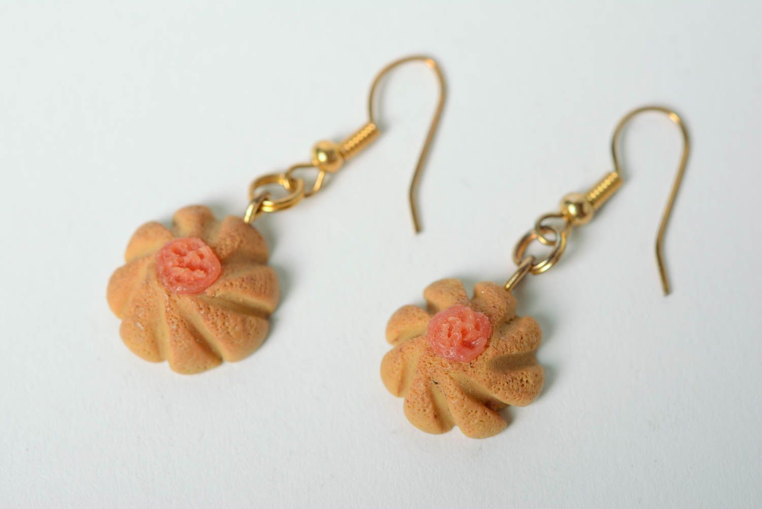 Handmade beautiful designer polymer clay earrings Cookies stylish accessory photo 2