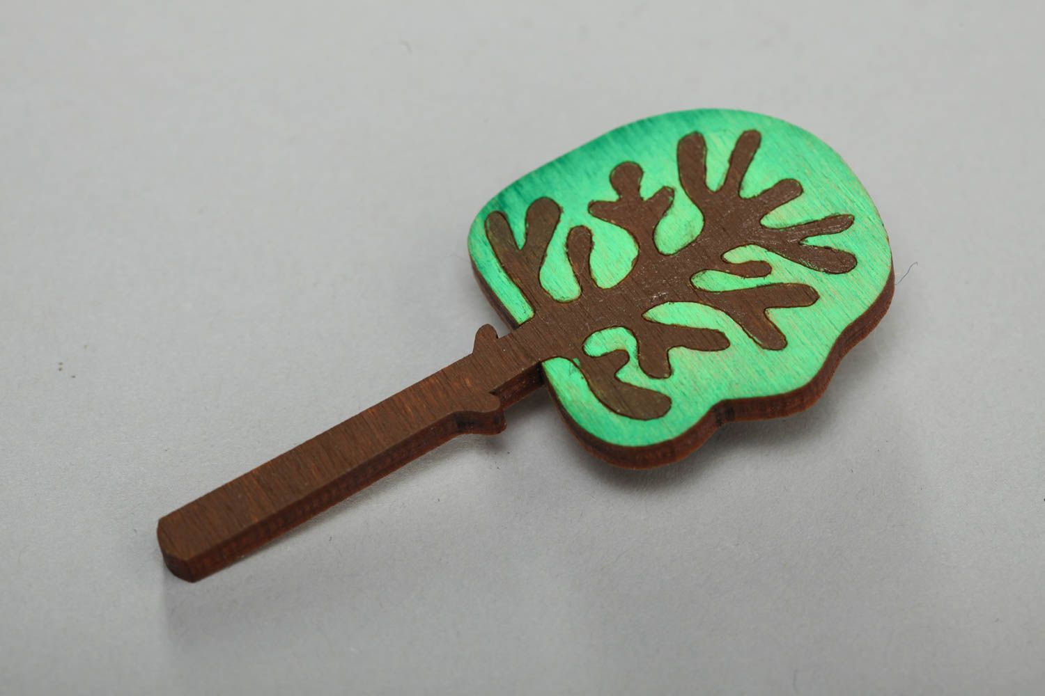 Bright plywood brooch painted with acrylics Green Tree handmade accessory photo 2