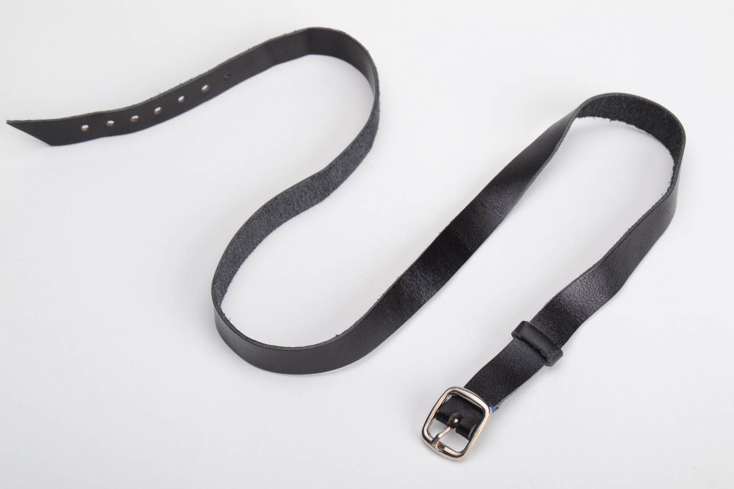 Bracelet large en cuir naturel noir fait main élégant original taille réglable photo 4