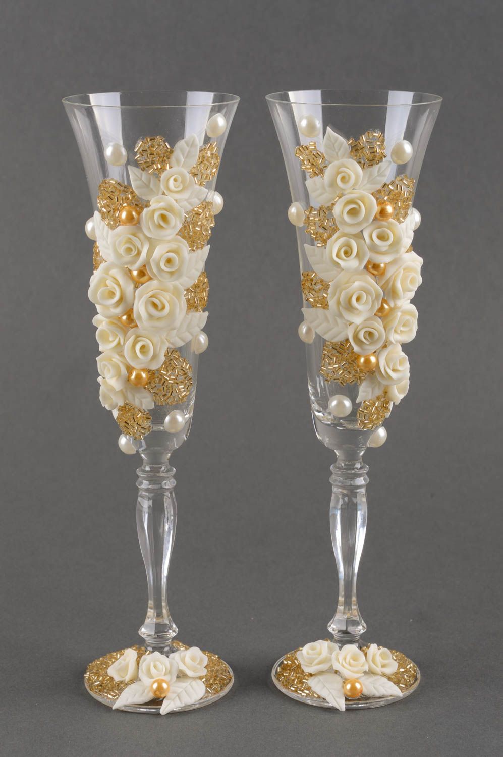 Flûtes à champagne faites main Vaisselle en verre Idée cadeau pour mariage 2 pcs photo 2
