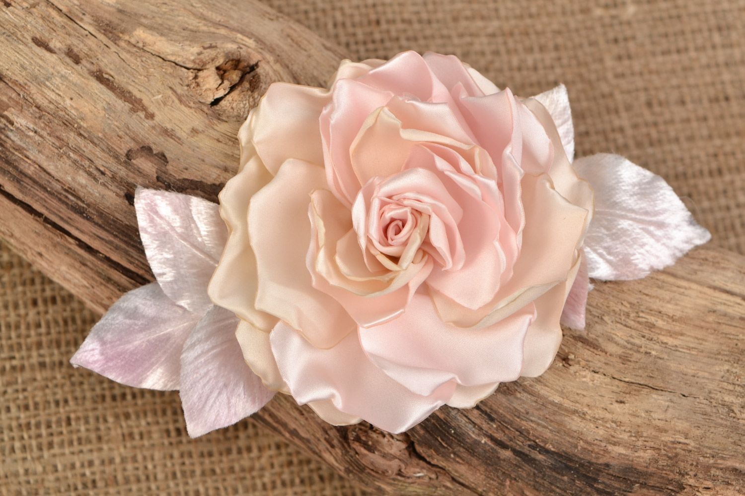 Unusual beautiful women's handmade fabric flower brooch of pastel color Rose photo 1