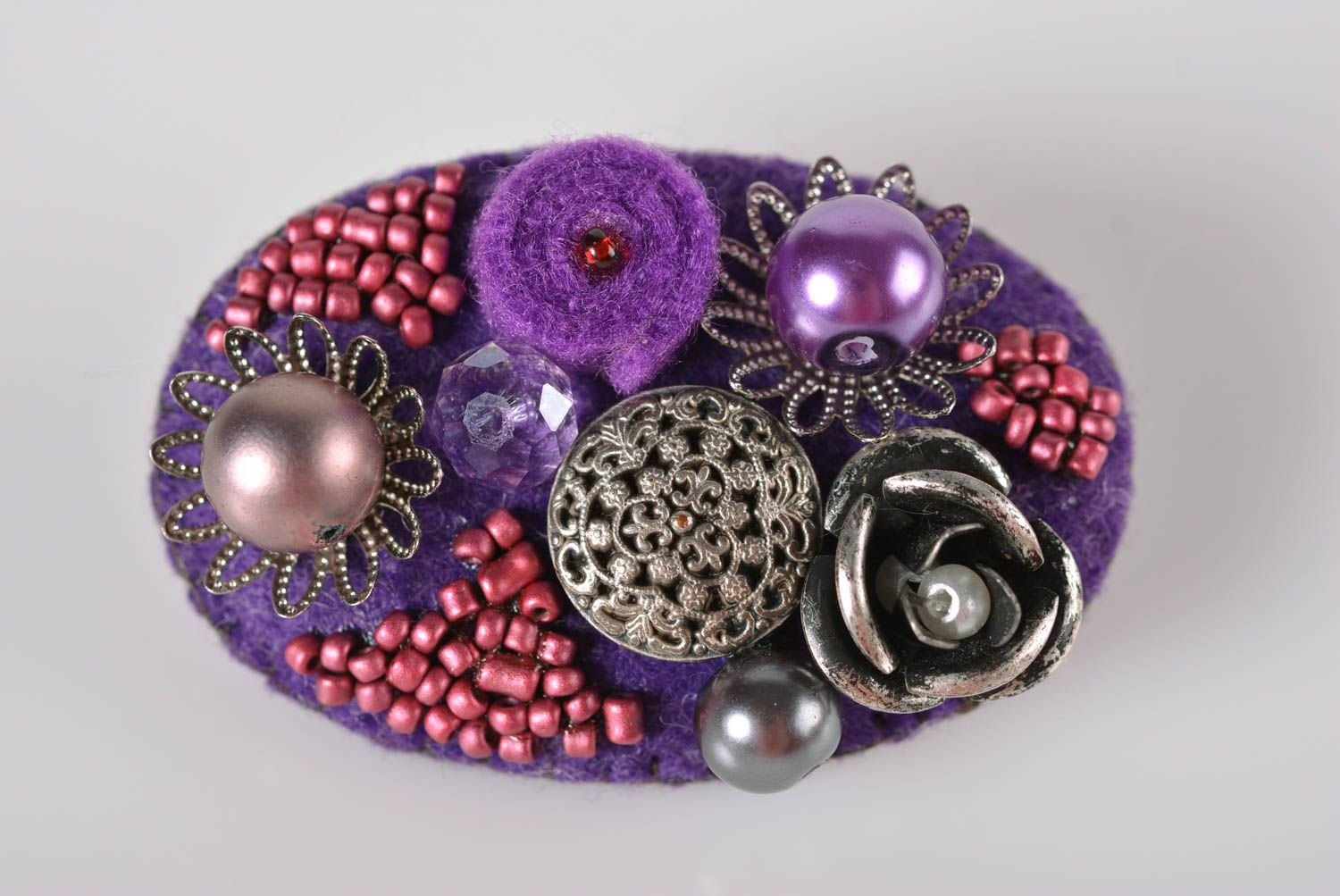 Broche violette ovale faite main Accessoire fille original Cadeau pour fille photo 5