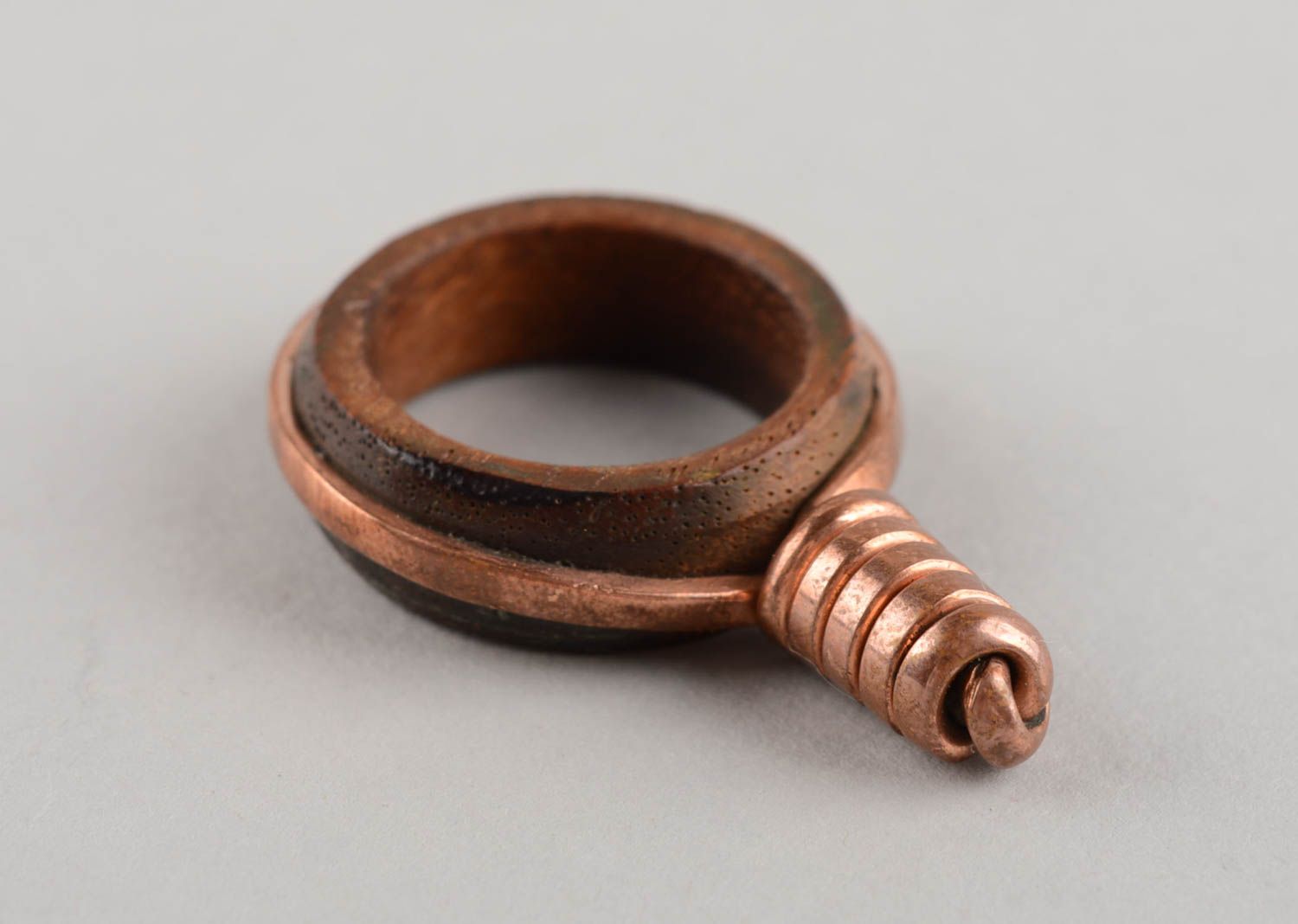 Handgemachter origineller Holz Ring mit Kupfer Braun modisch stilvoll für Damen foto 2