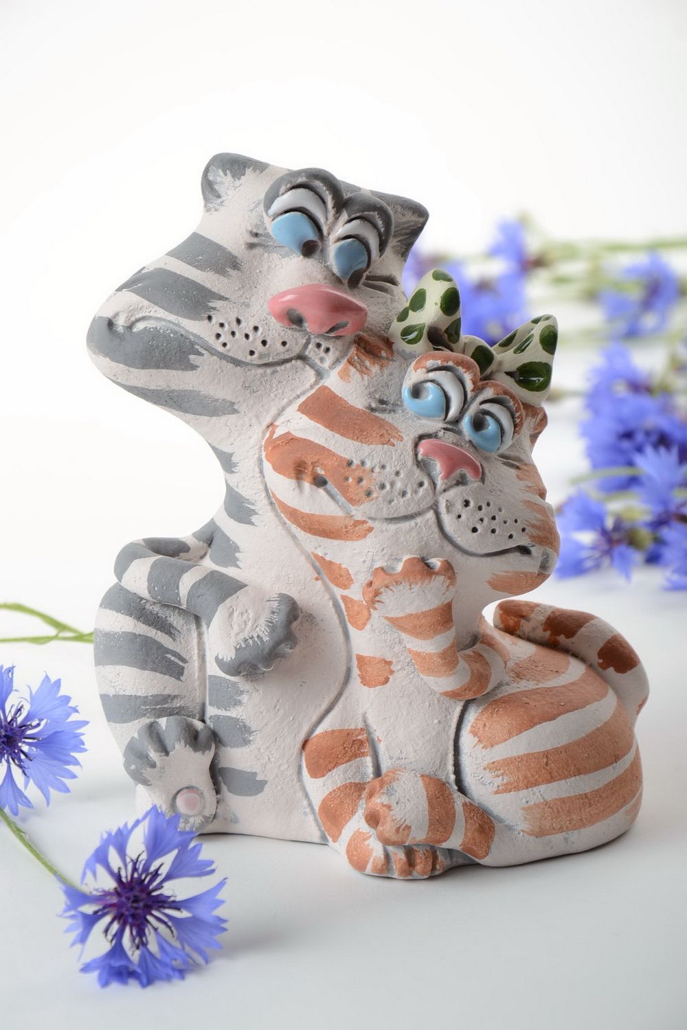 Tirelire céramique chats faite main en demi-porcelaine peinte originale photo 1