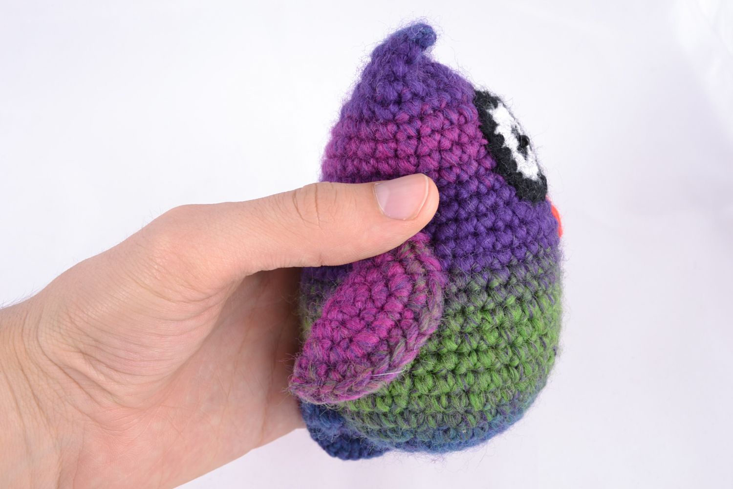 Soft crochet toy owl of violet color photo 2