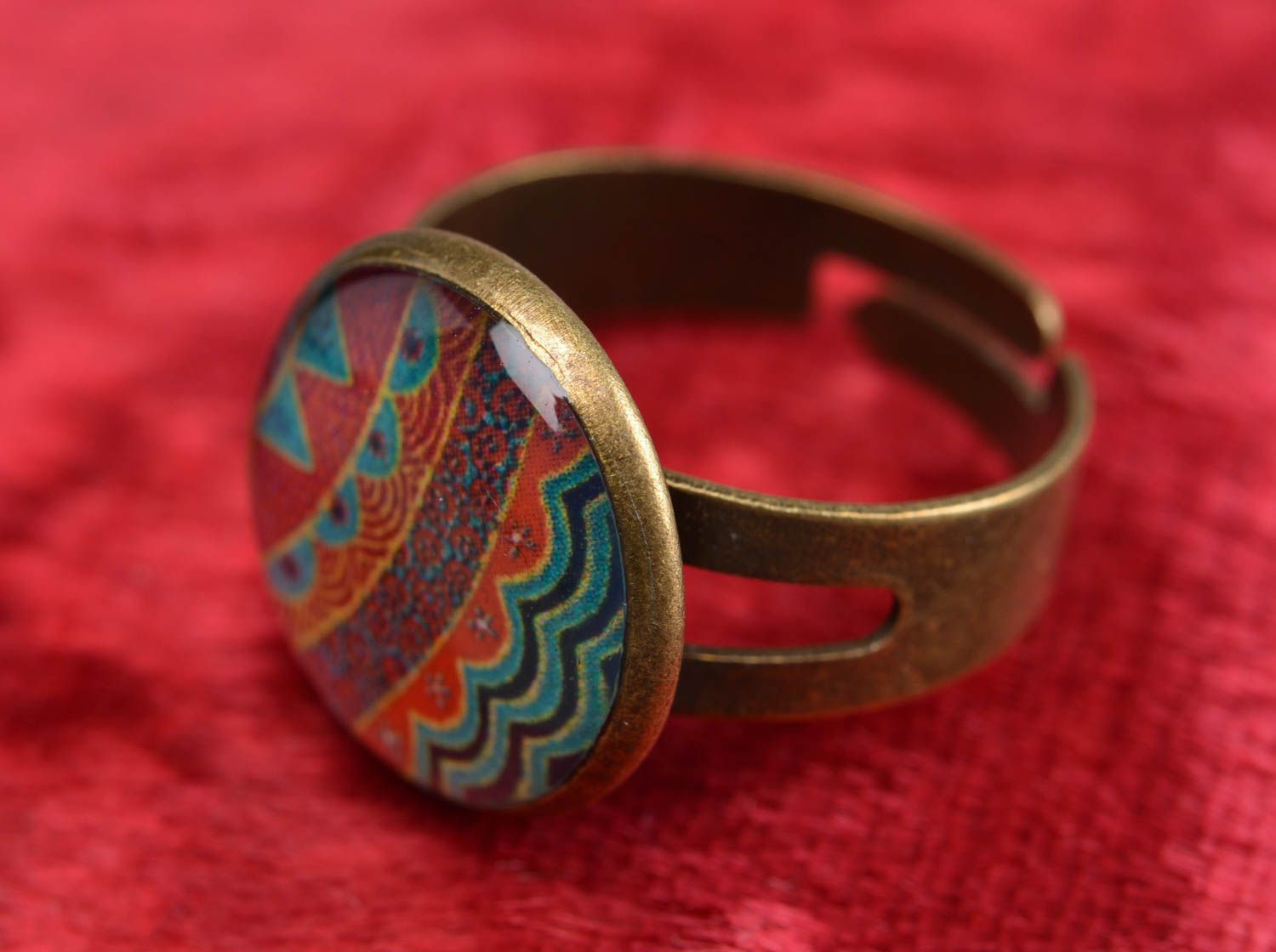 Künstlerischer Epoxidharz Ring handmade in Decoupage für Damen foto 1