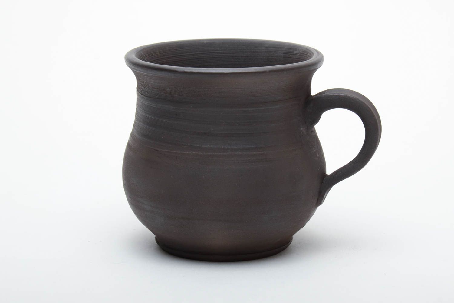 12 oz ceramic dark brown coffee cup with handle in rustic style photo 2