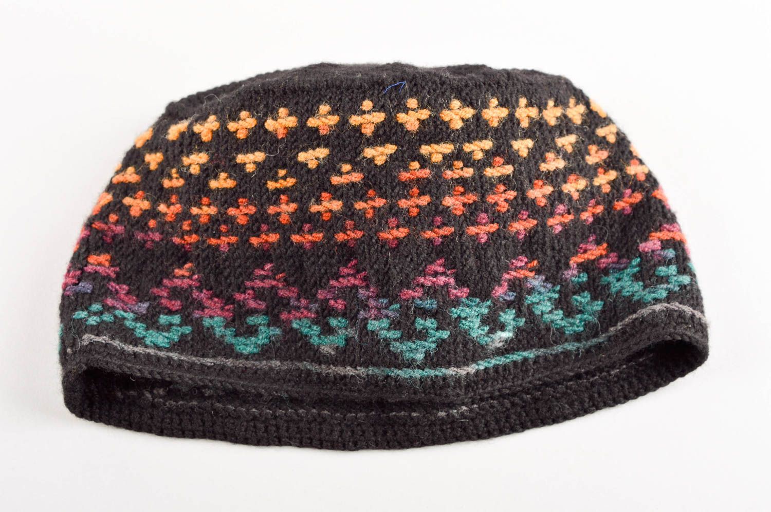 Вязаная шапка ручной работы зимняя шапка из шерсти теплая вязаная шапочка фото 4