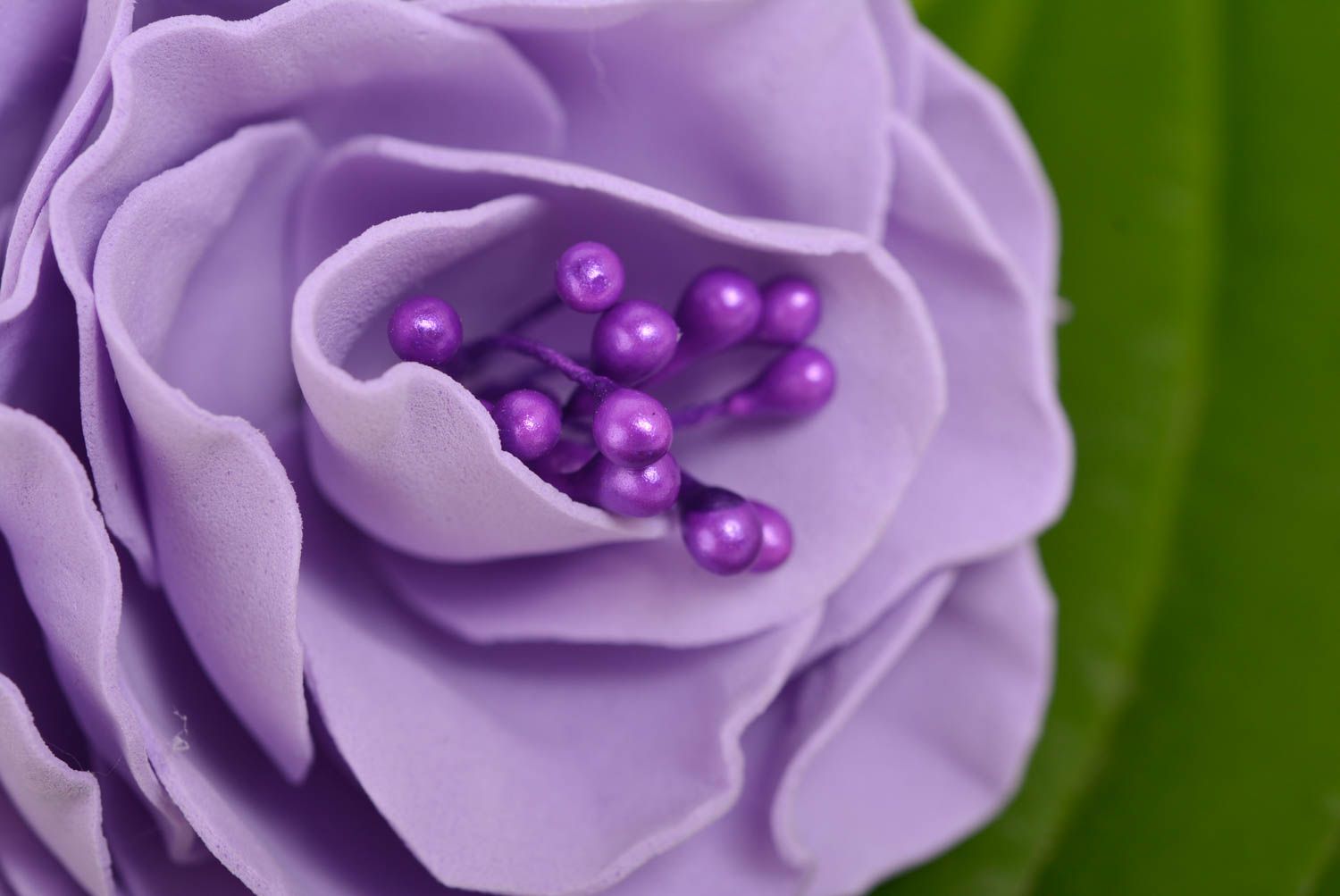 Handmade decorative hair tie with foamiran rose flower of tender violet color photo 3