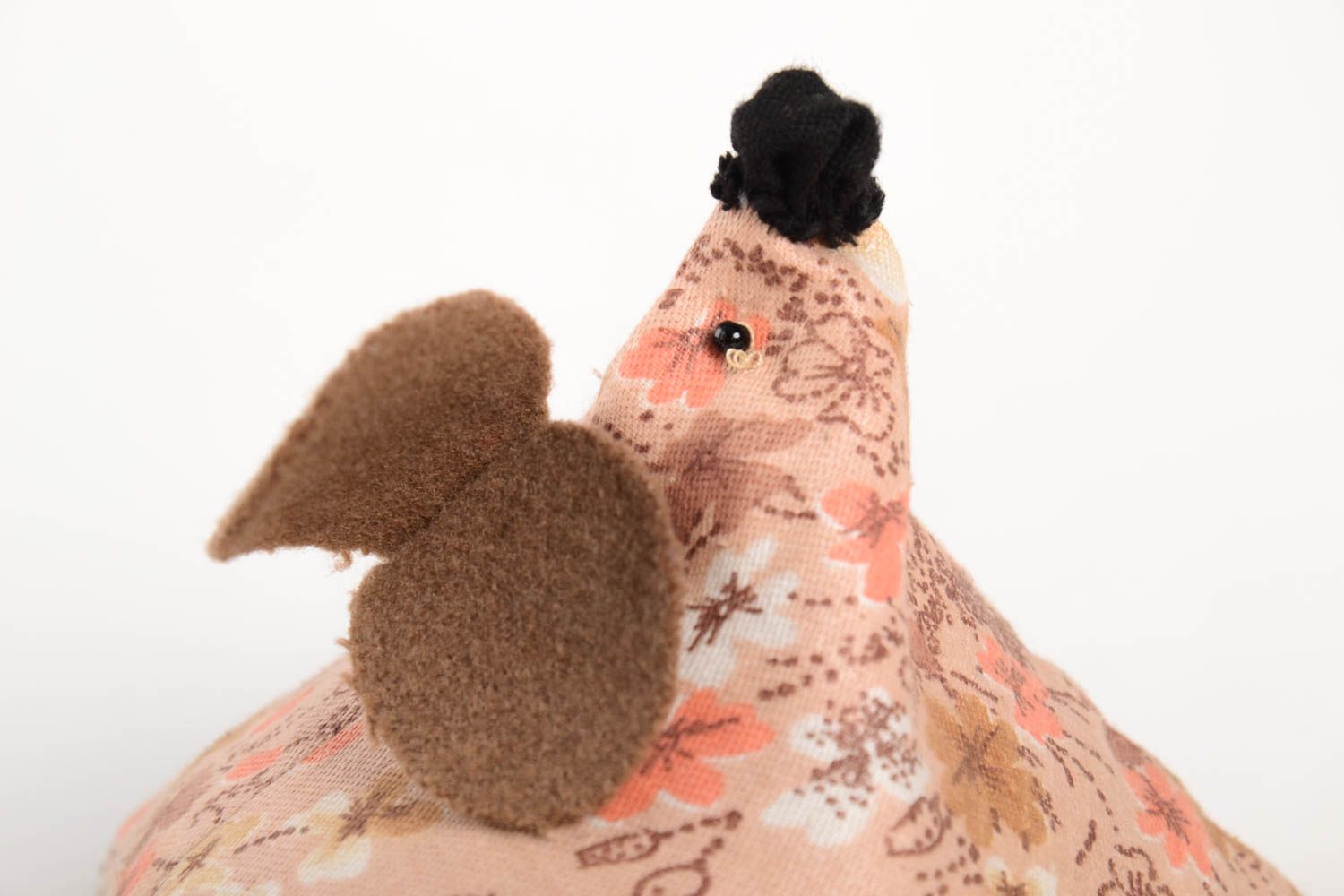 Handmade Kuscheltier Maus beige blumig Stoff Spielzeug Geschenk für Kinder foto 5