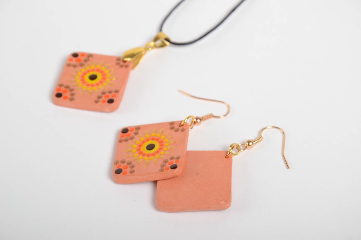 Handmade clay earrings ceramic pendant with painting present for girls photo 5