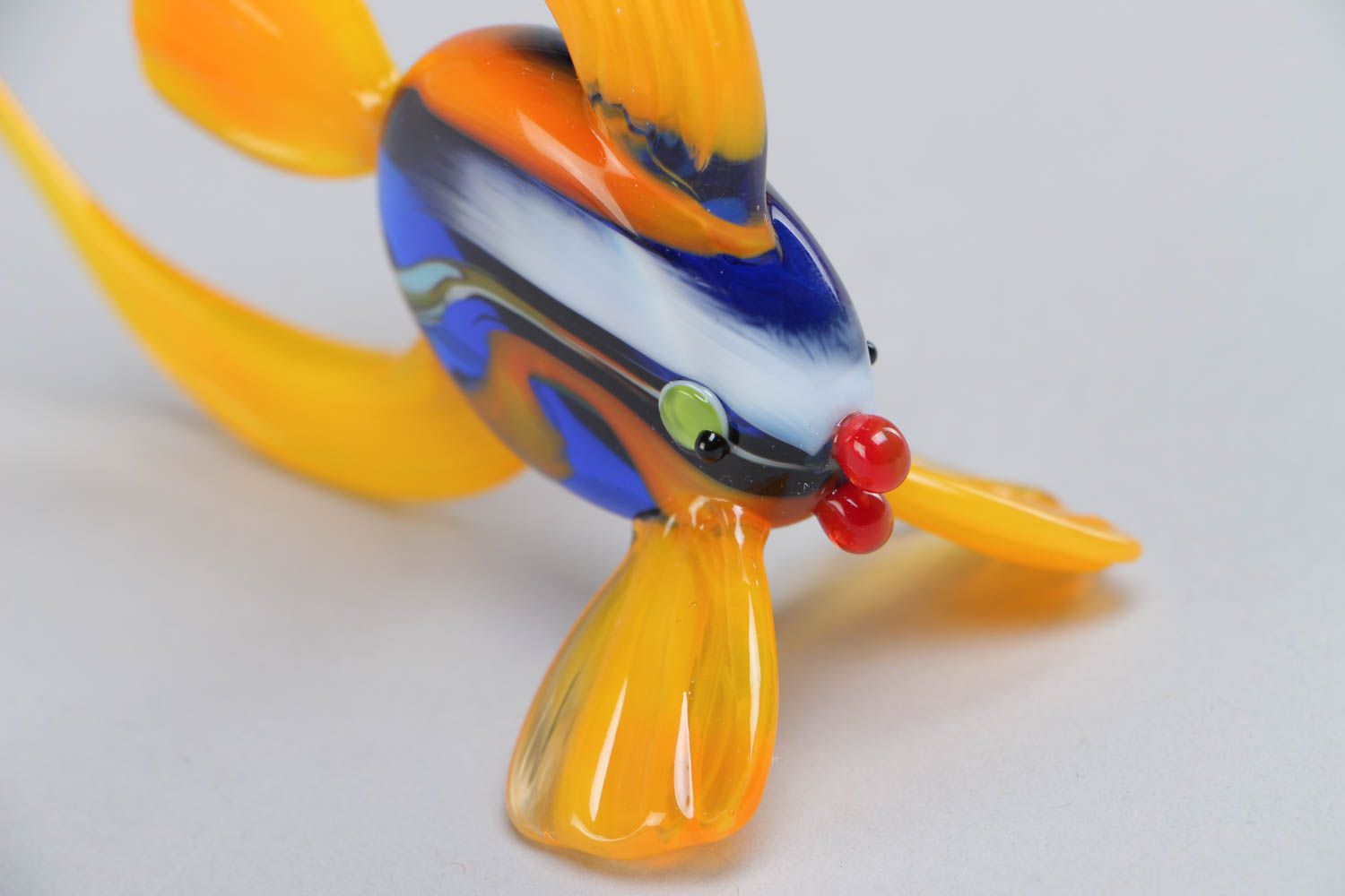 Handmade collectible lampwork glass miniature animal figurine of yellow fish photo 3