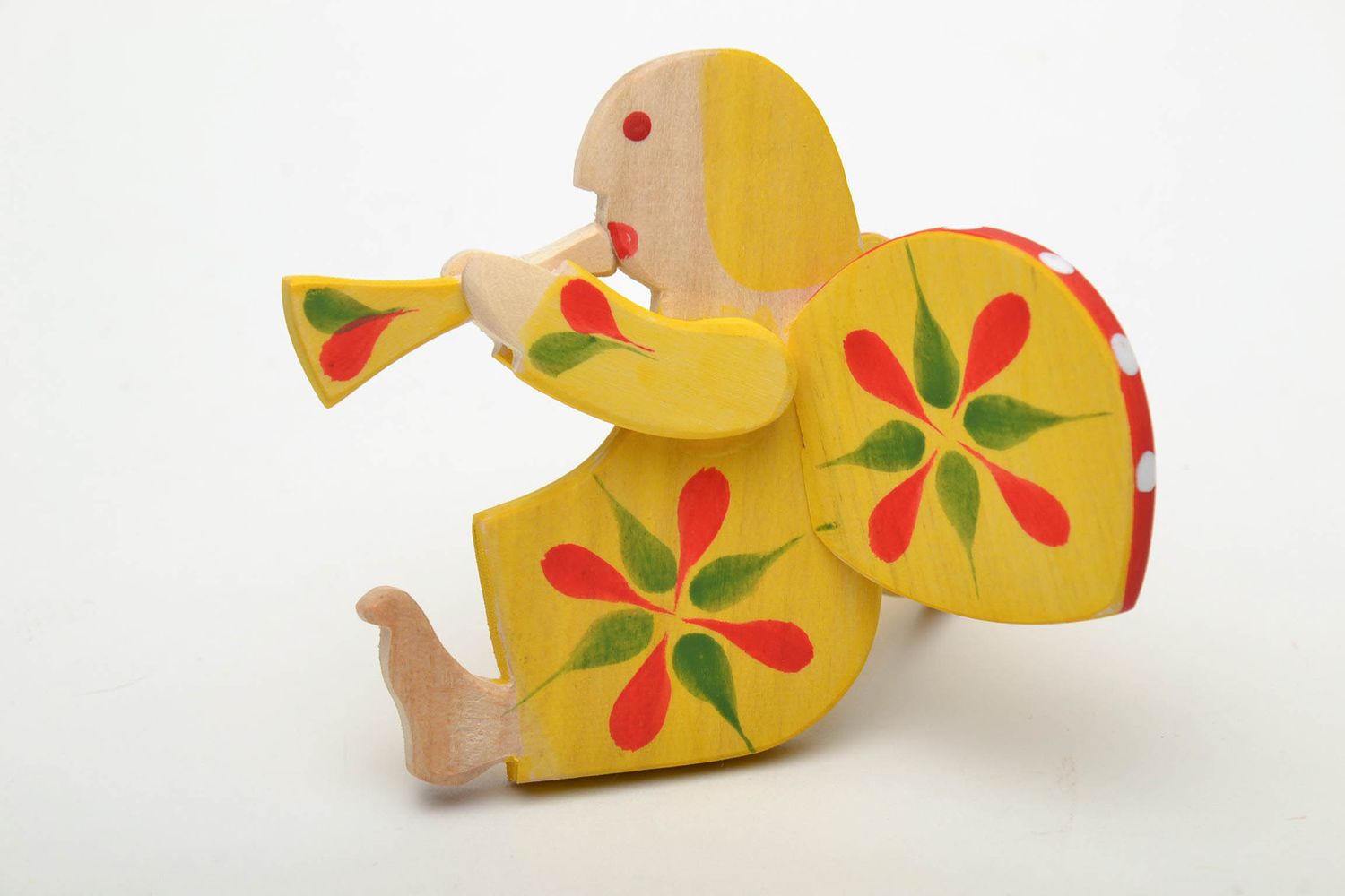 Homemade wooden toy with ethnic painting Angel with Flute photo 2