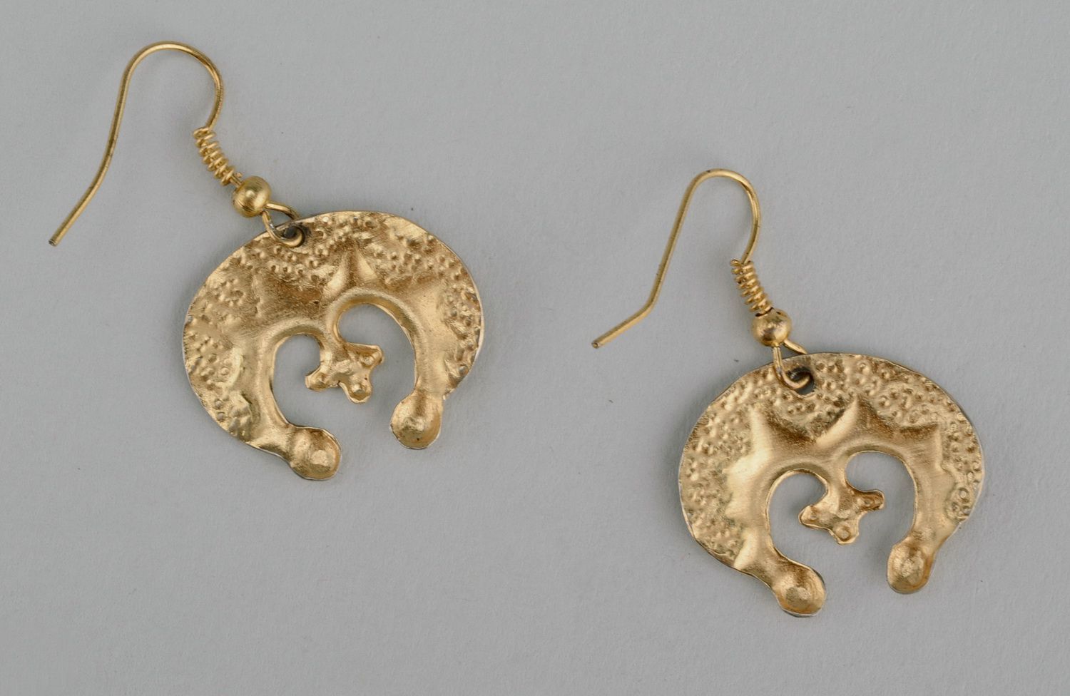 Brass earrings with gilding Golden Archeress photo 3