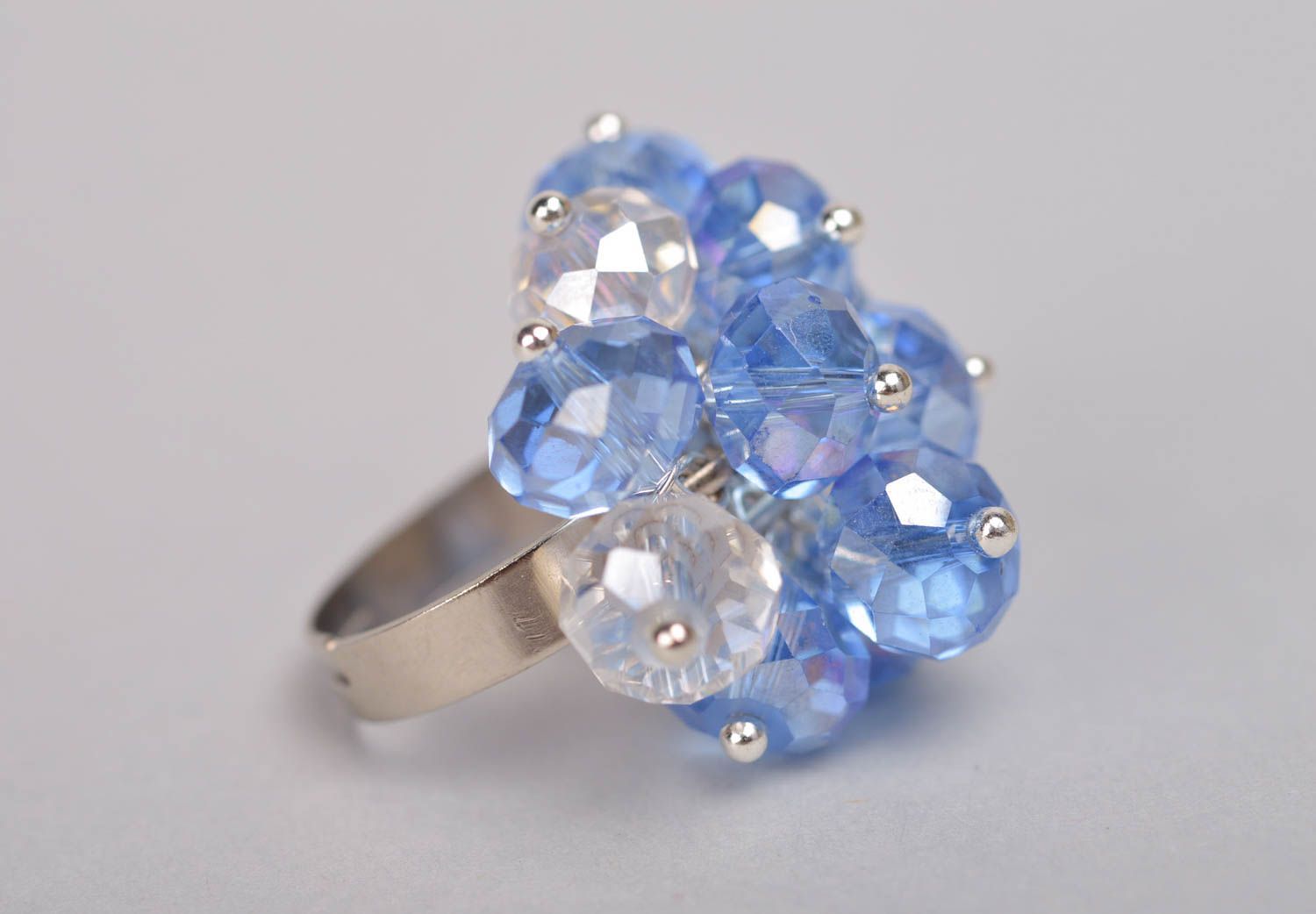 Металлическое кольцо с бусинами стекляруса ручной работы женское Зимняя пора фото 4