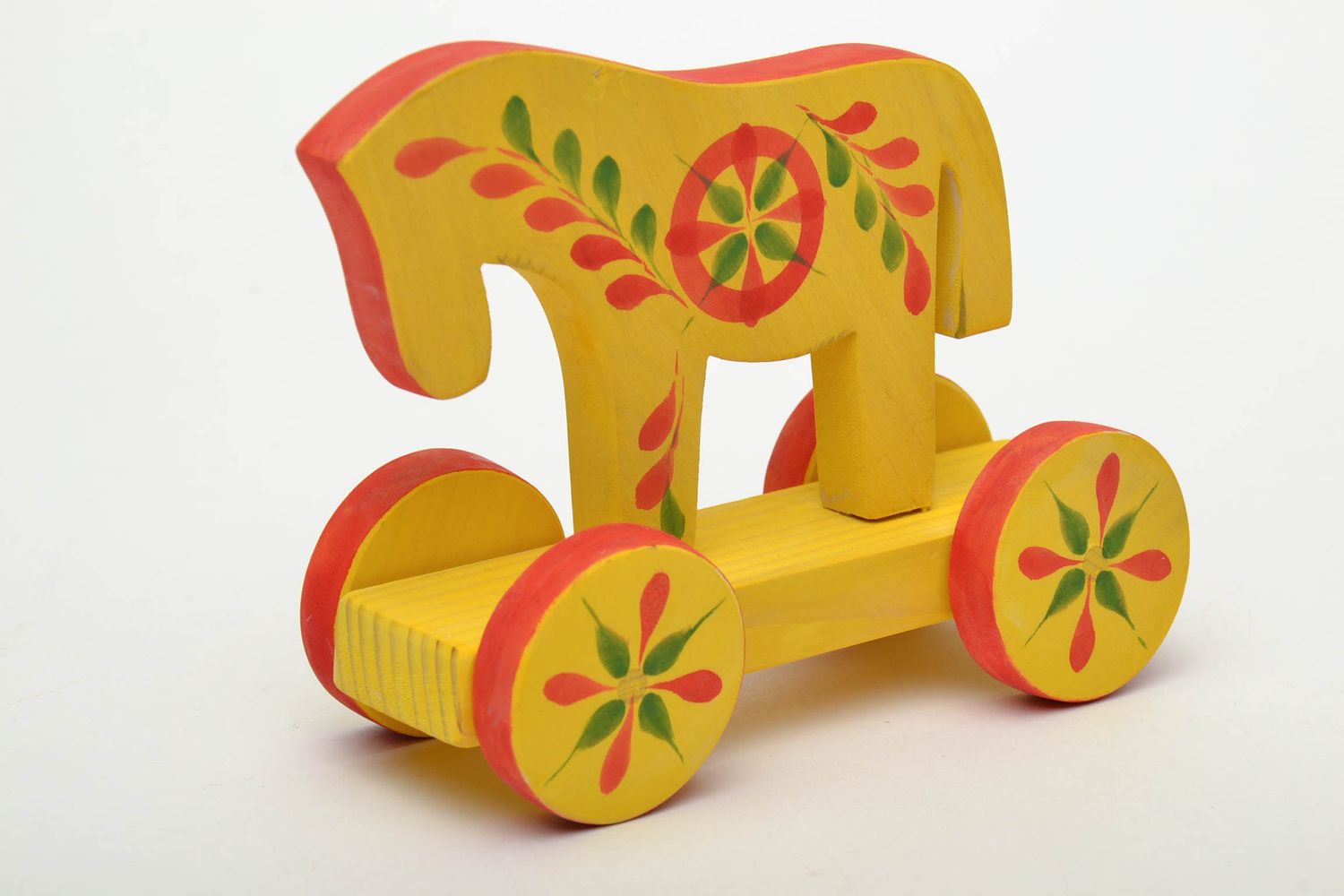 Wooden toy with wheels with ethnic painting Horse photo 2