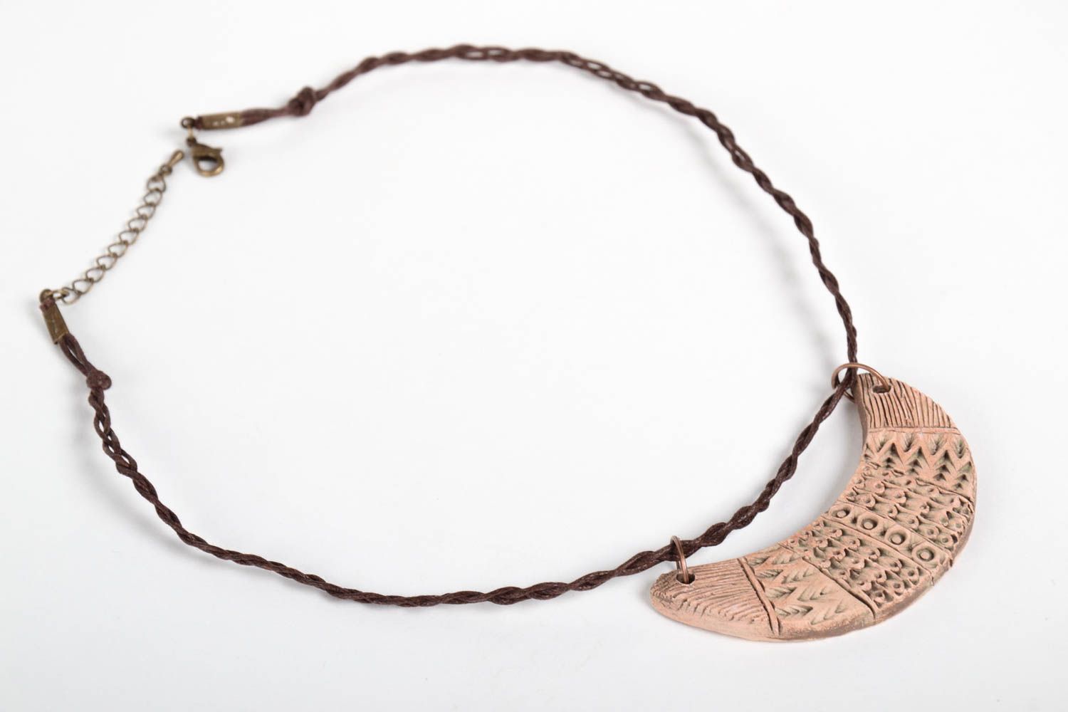 Crescent pendant handmade neck accessory designer clay necklace for women photo 5
