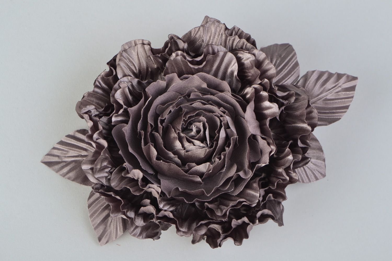 Handmade silk-satin flower brooch Gray Rose photo 1
