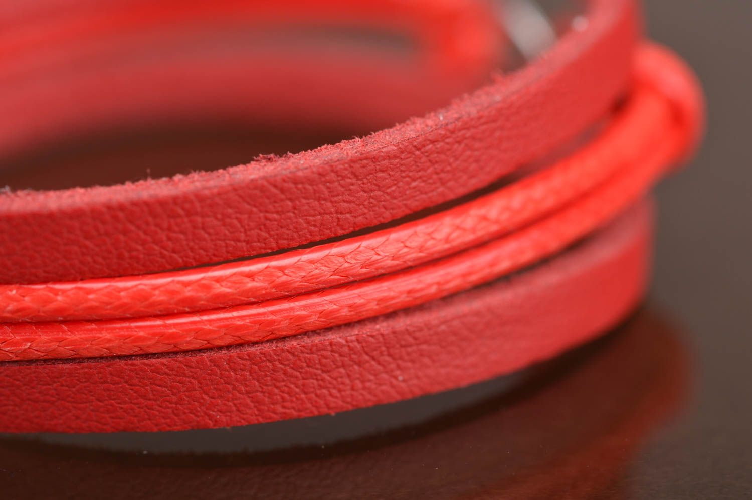 Handmade designer red genuine leather cord wrist bracelet with infinity sign photo 5