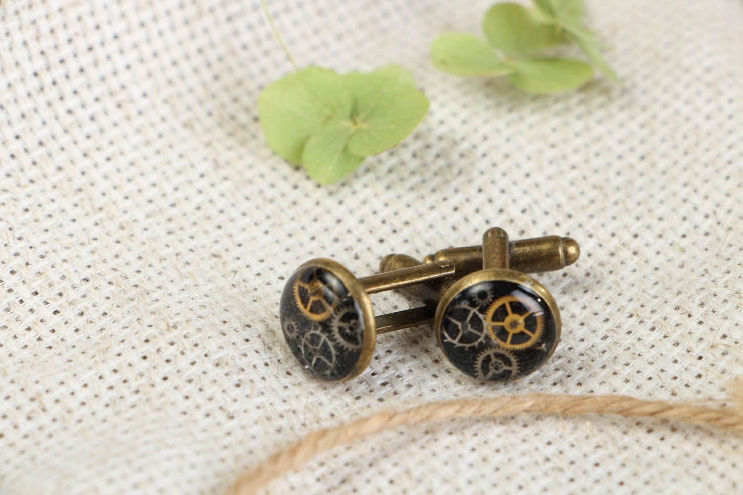 Cuff links with watch details in steam punk style photo 1