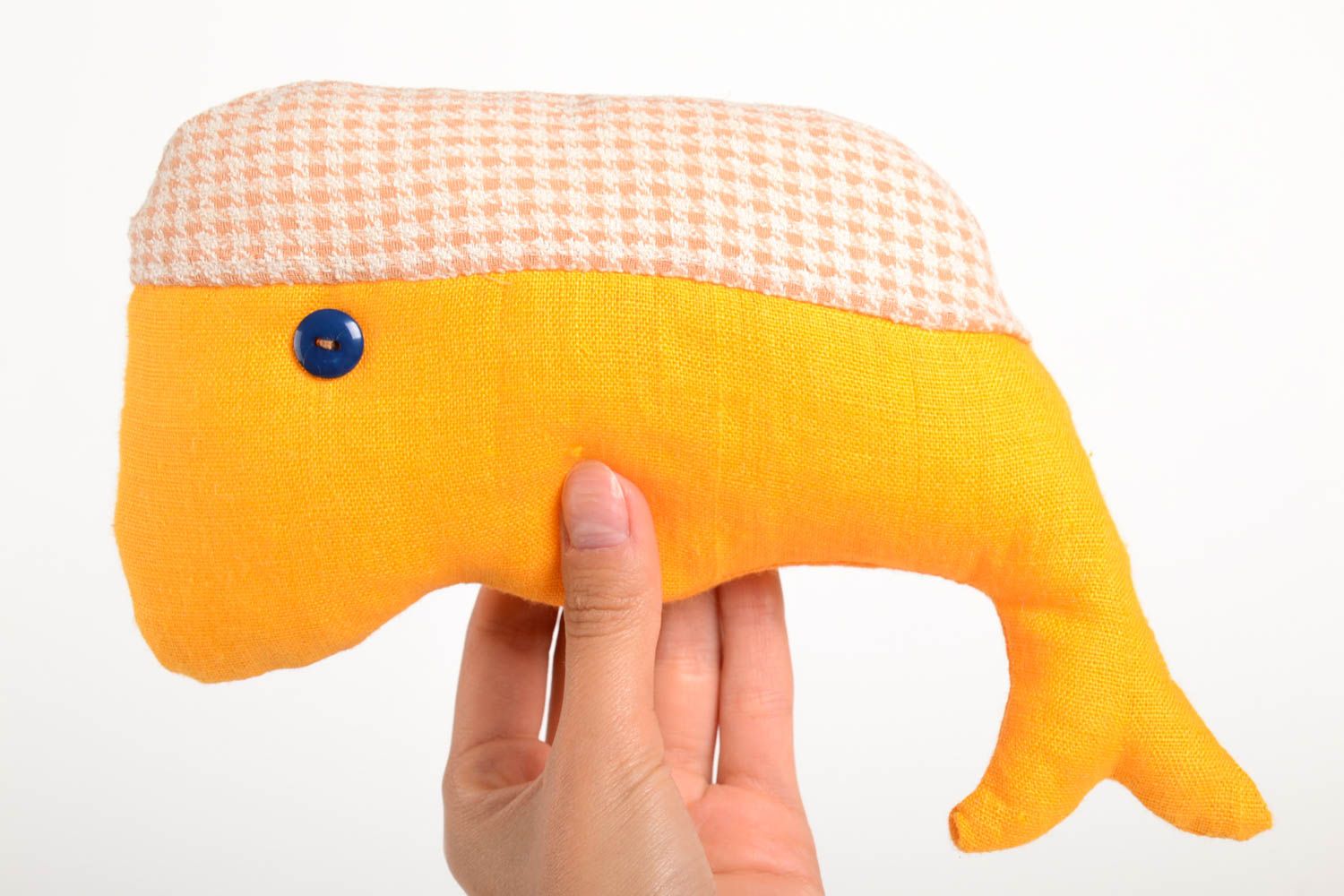 Handmade Kuscheltier Wal gelb grell Stoff Spielzeug Geschenk für Kinder  foto 2