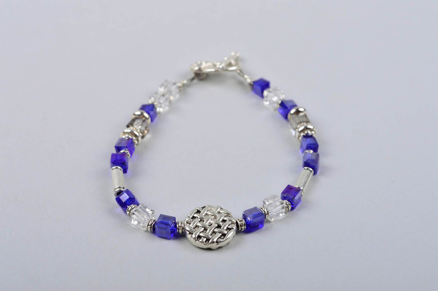 Bracelet cristaux et métal Bijou fait main bleu élégant Cadeau pour femme photo 3
