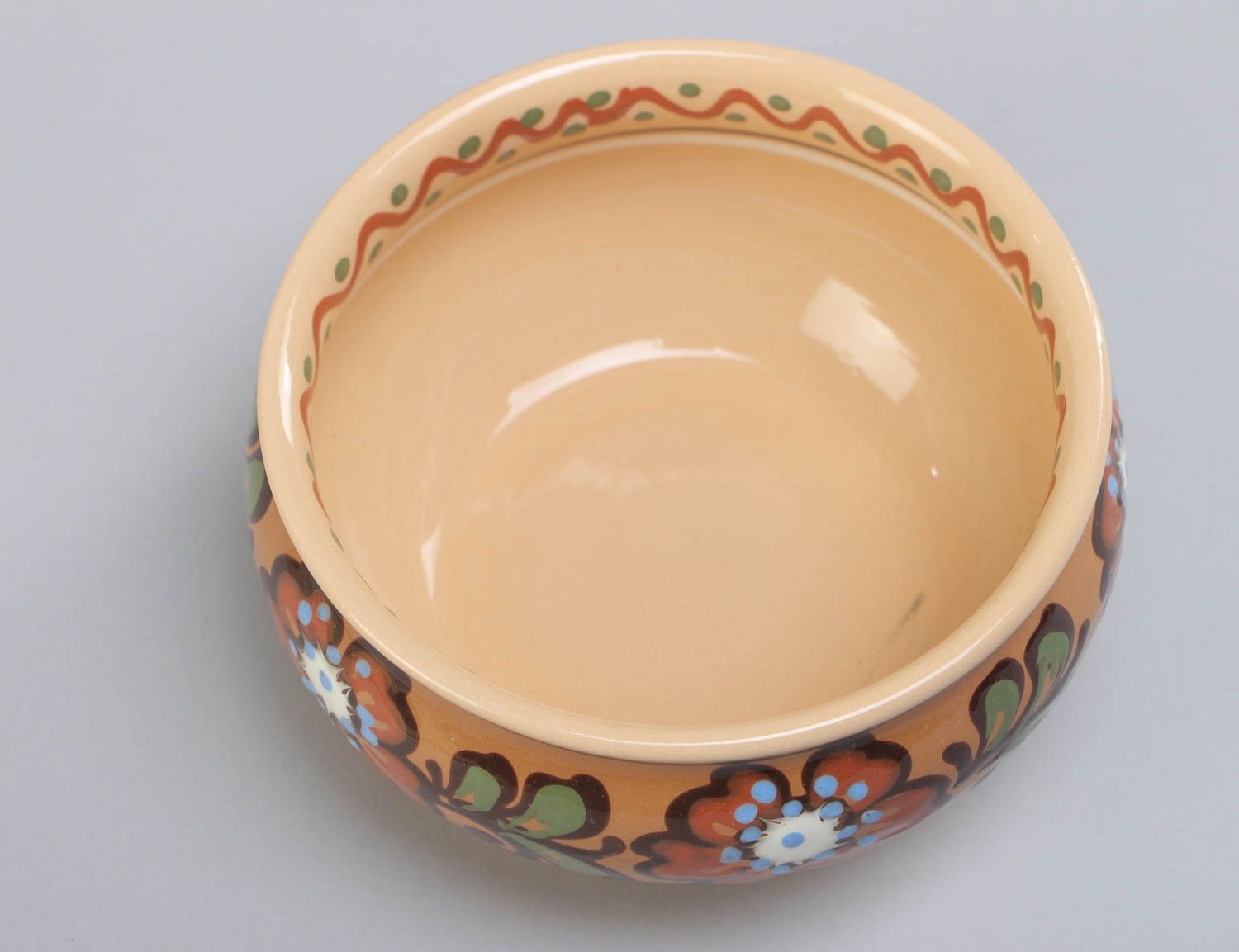 Homemade decorative ceramic deep bowl painted with colorful glaze 300 ml photo 3