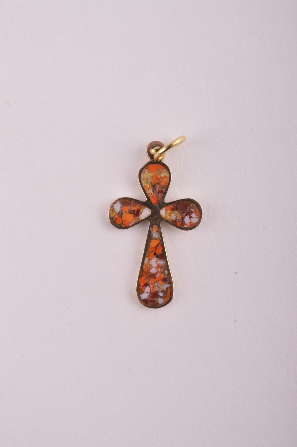 Крестик с камнями handmade подвеска на шею украшение из латуни крестик из латуни фото 2