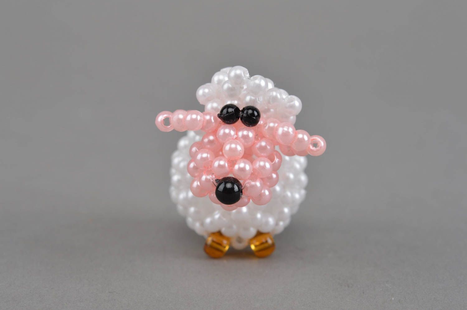 Small handmade designer woven bead figurine of white sheep for home decor photo 4
