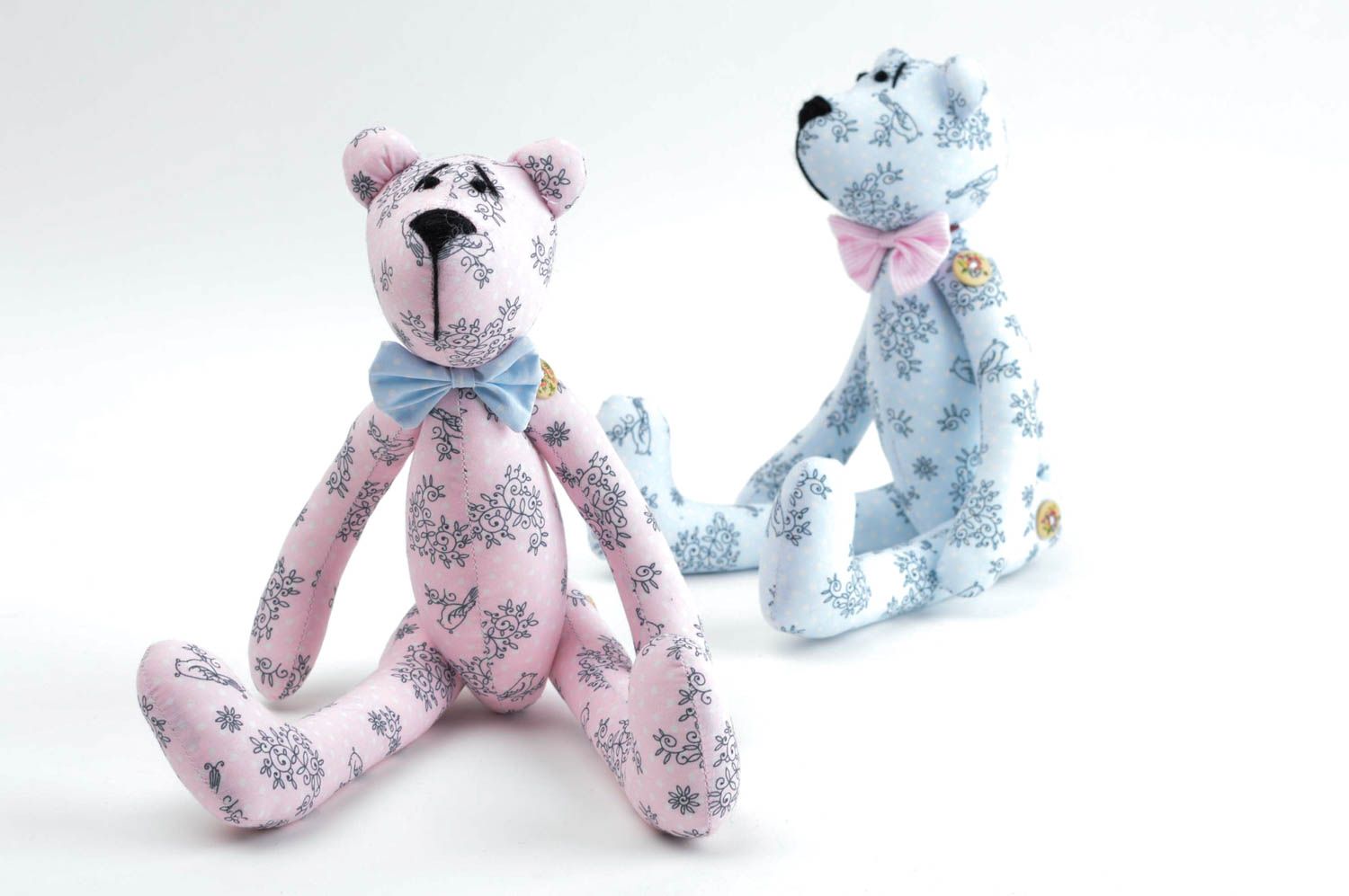 Handmade stylish textile toys 2 beautiful soft toys unusual bear present for kid photo 4