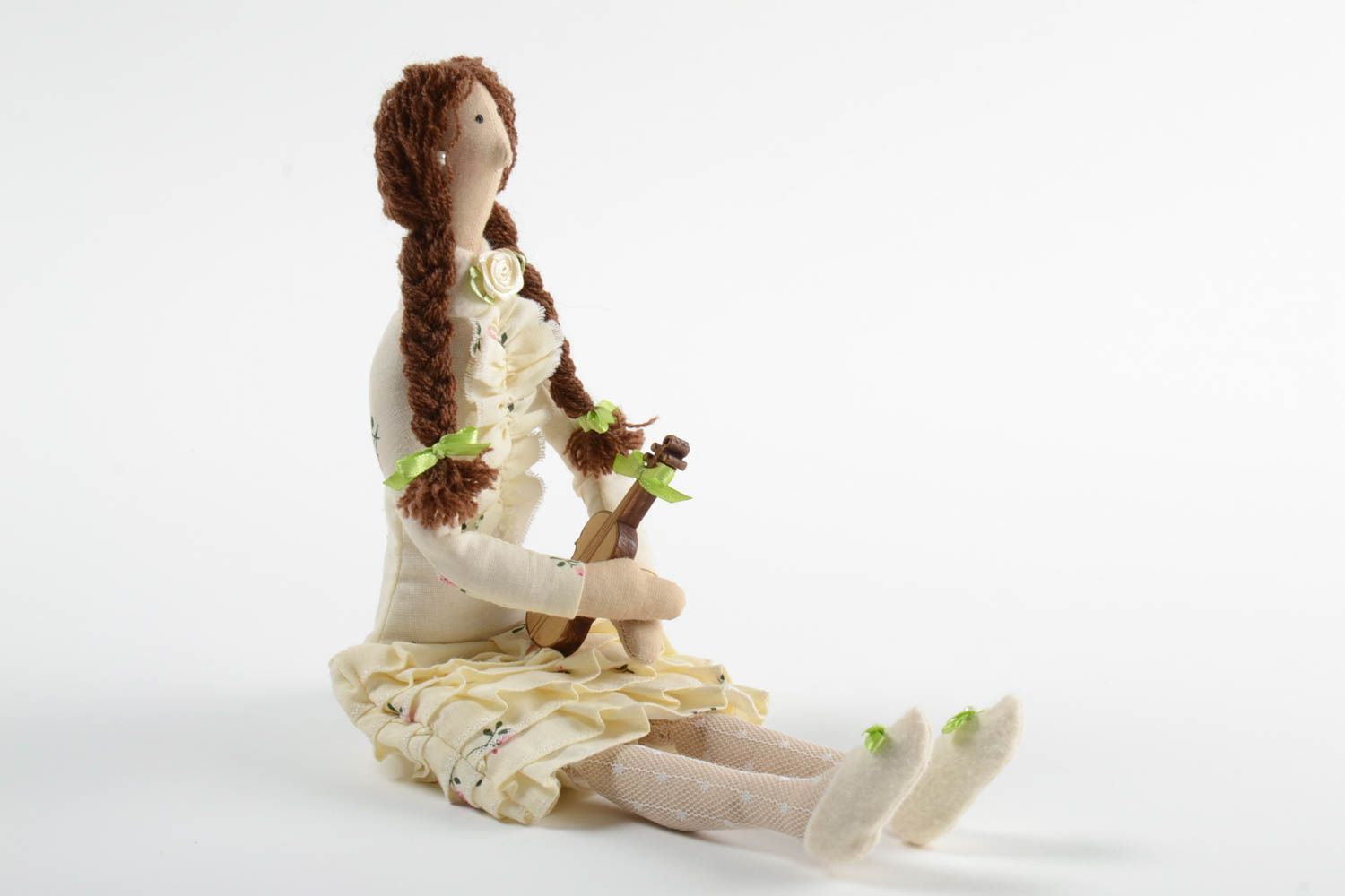 Авторская тканевая кукла из хлопка мягкая игрушка ручной работы Скрипачка фото 2