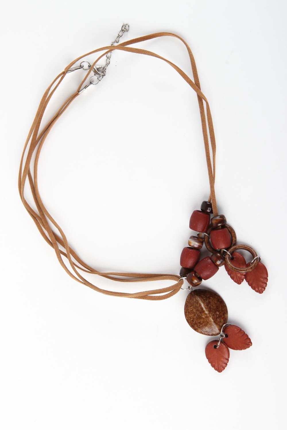 Collier original Bijou fait main perles céramiques marron rouge Cadeau femme photo 2