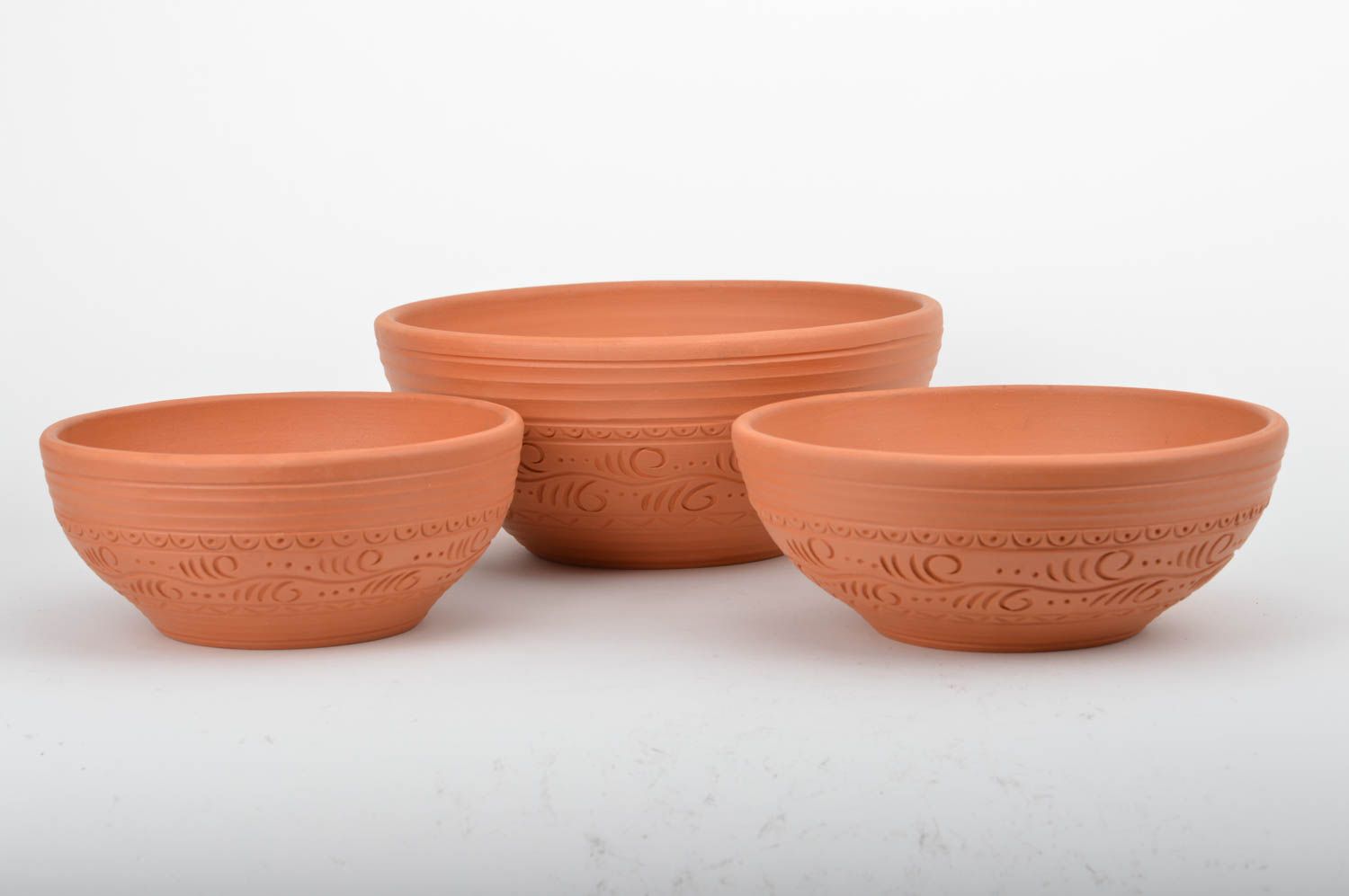 Set of ceramic plates made of red clay 3 pieces 3 liters together for cooking photo 5