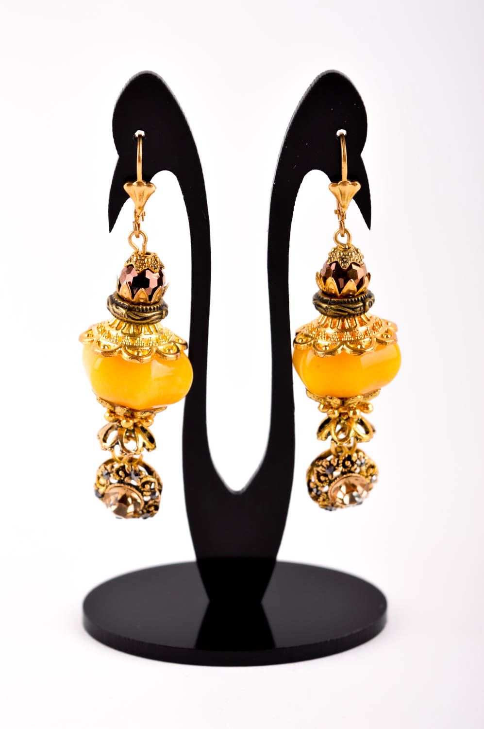 Boucles d'oreilles quartz Bijou fait main longues jaune Accessoire femme design photo 2