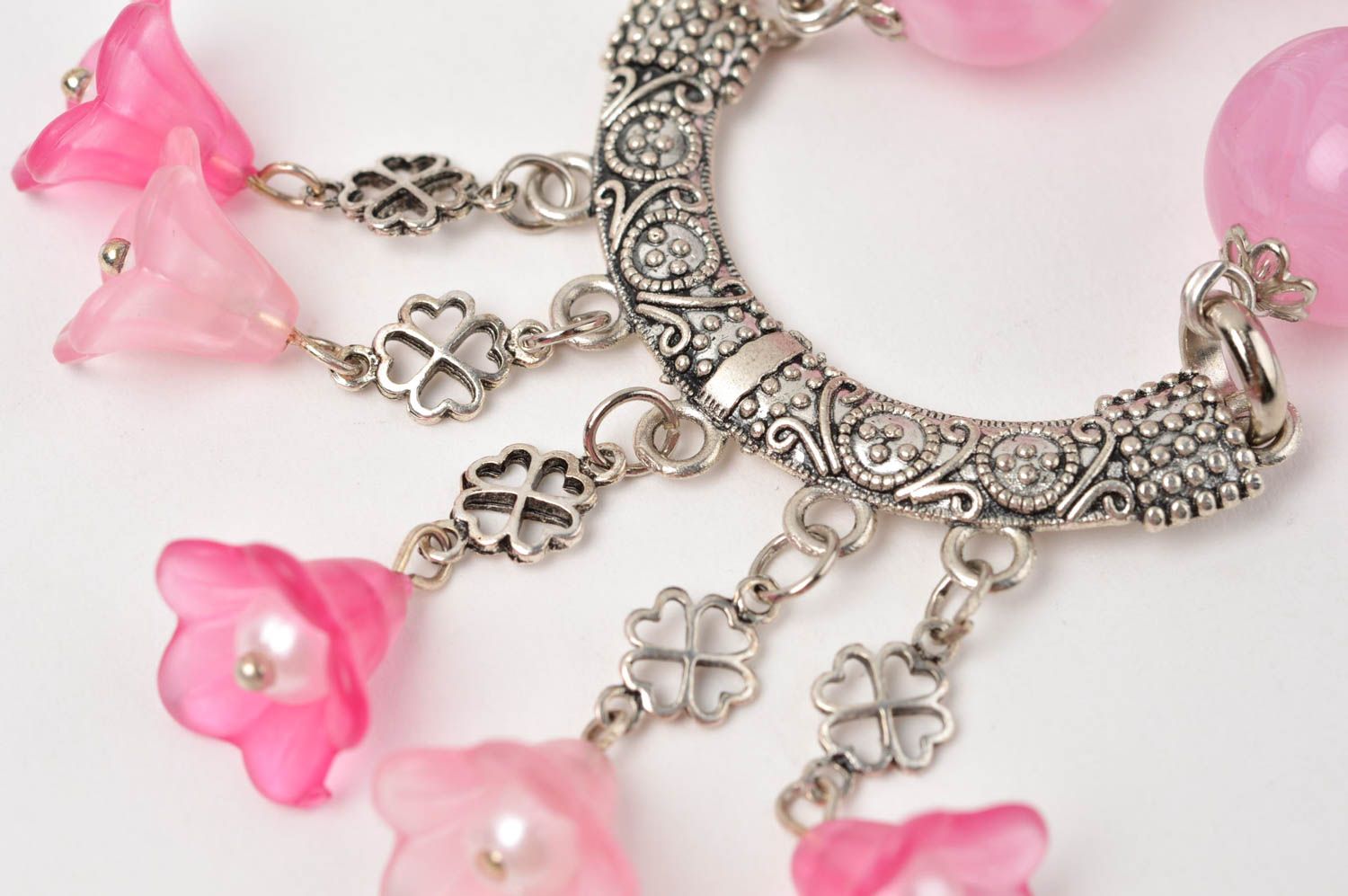 Handmade beaded necklace tender pink necklace elegant designer accessory photo 5