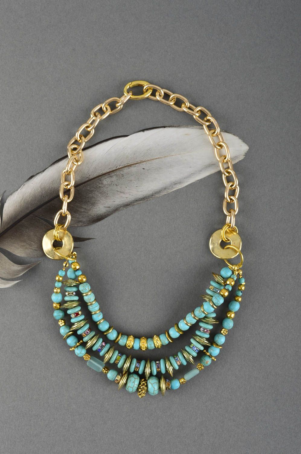 Handmade turquoise beaded necklace unique designer bijouterie present for woman photo 1