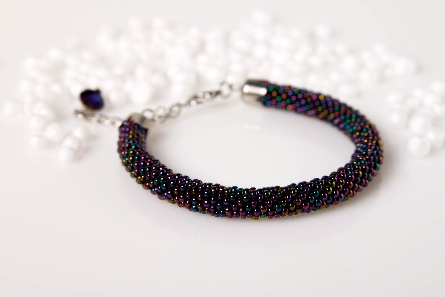 Handmade designer unusual bracelet beaded cord bracelet elegant jewelry photo 1