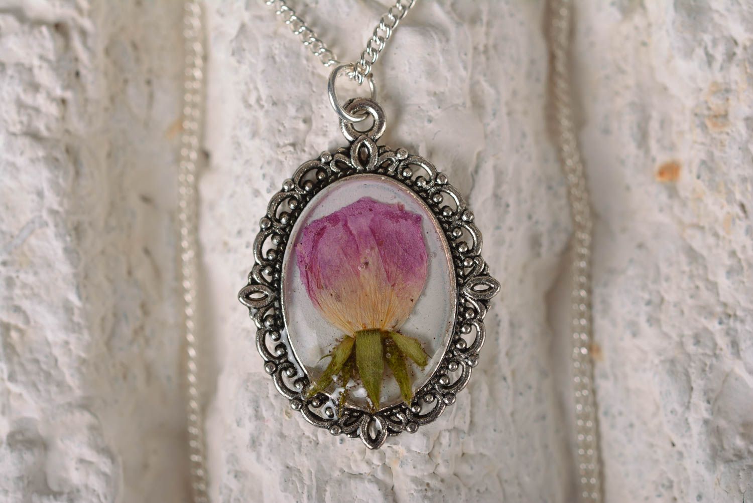 Elegant pendant botanic jewelry handmade pendant with natural flowers for girls photo 1