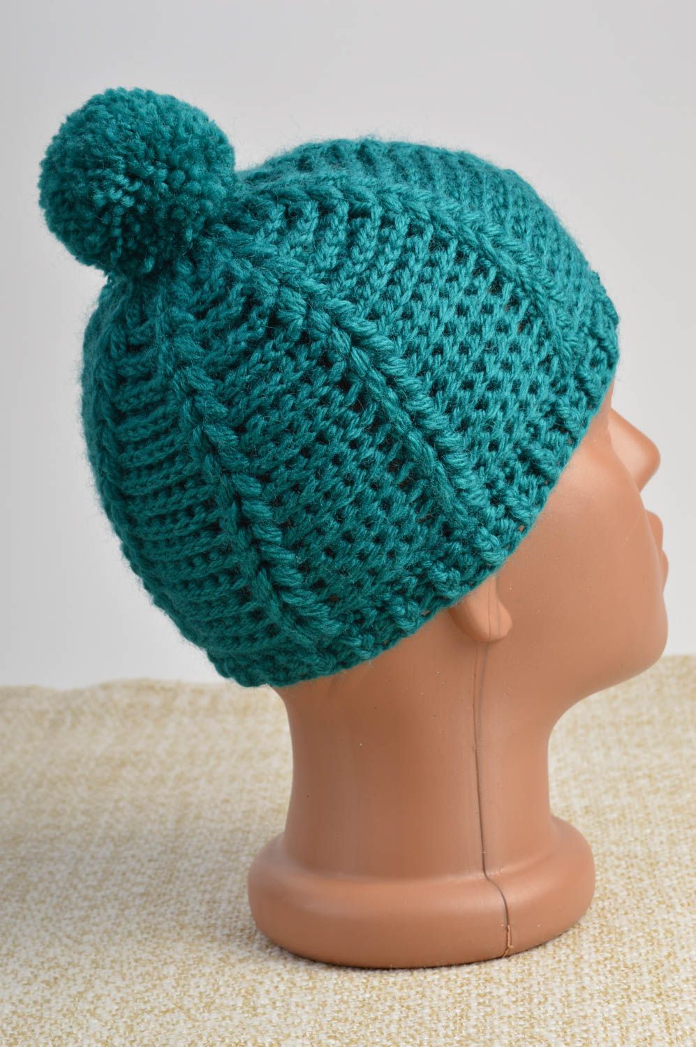 Bonnet tricot Chapeau fait main en fils de demi-laine Vêtement enfant cadeau photo 2