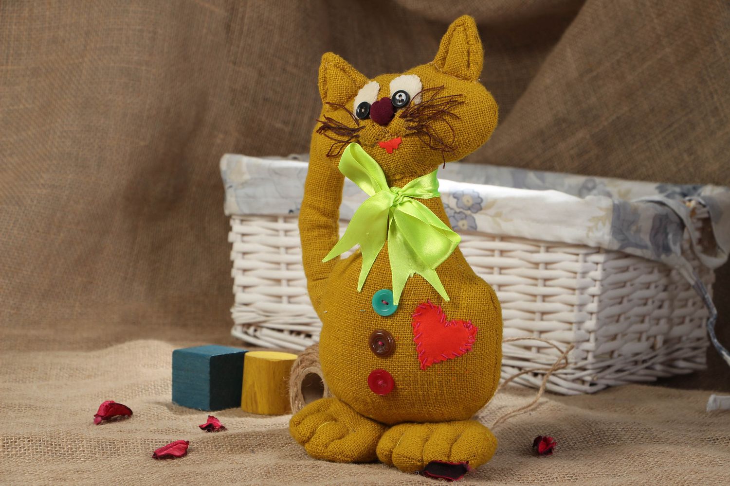 Handmade soft toy sewn of burlap Cat photo 4