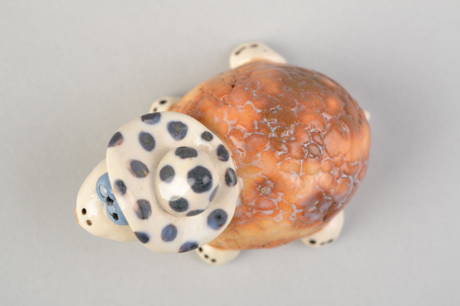 Handmade funny small decorative ceramic figurine of turtle painted with glaze photo 5